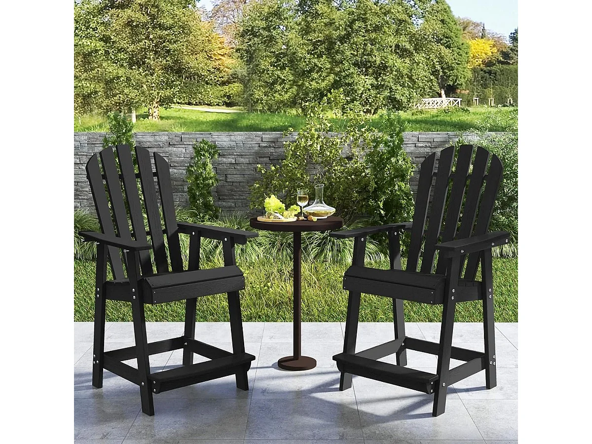 Chaise Tabouret de Bar en HDPE Accoudoirs Conception à Lattes Repose-pieds Charge 150KG Intérieur Extérieur Noir