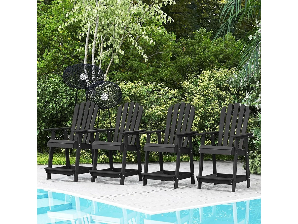 Chaise Tabouret de Bar en HDPE Accoudoirs Conception à Lattes Repose-pieds Charge 150KG Intérieur Extérieur Noir