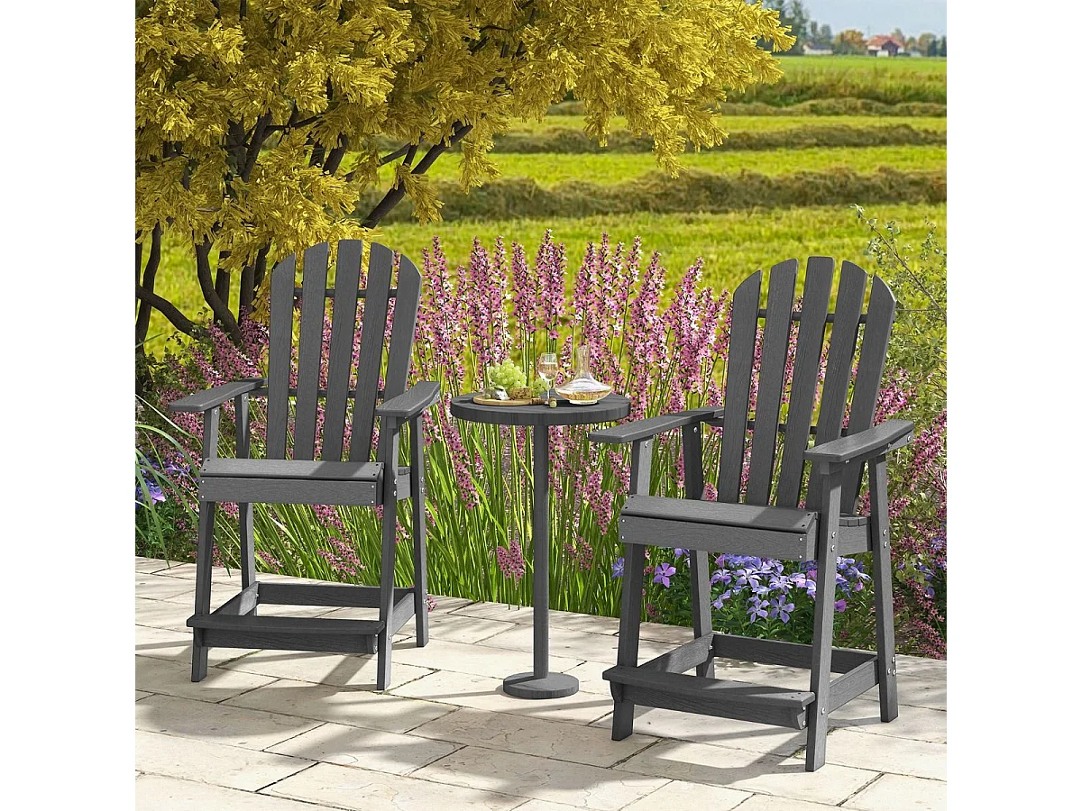 Outdoor Barhocker mit Armlehne & Fußstütze HDPE-Patiostuhl Wetterfester Pub-Hocker Grau