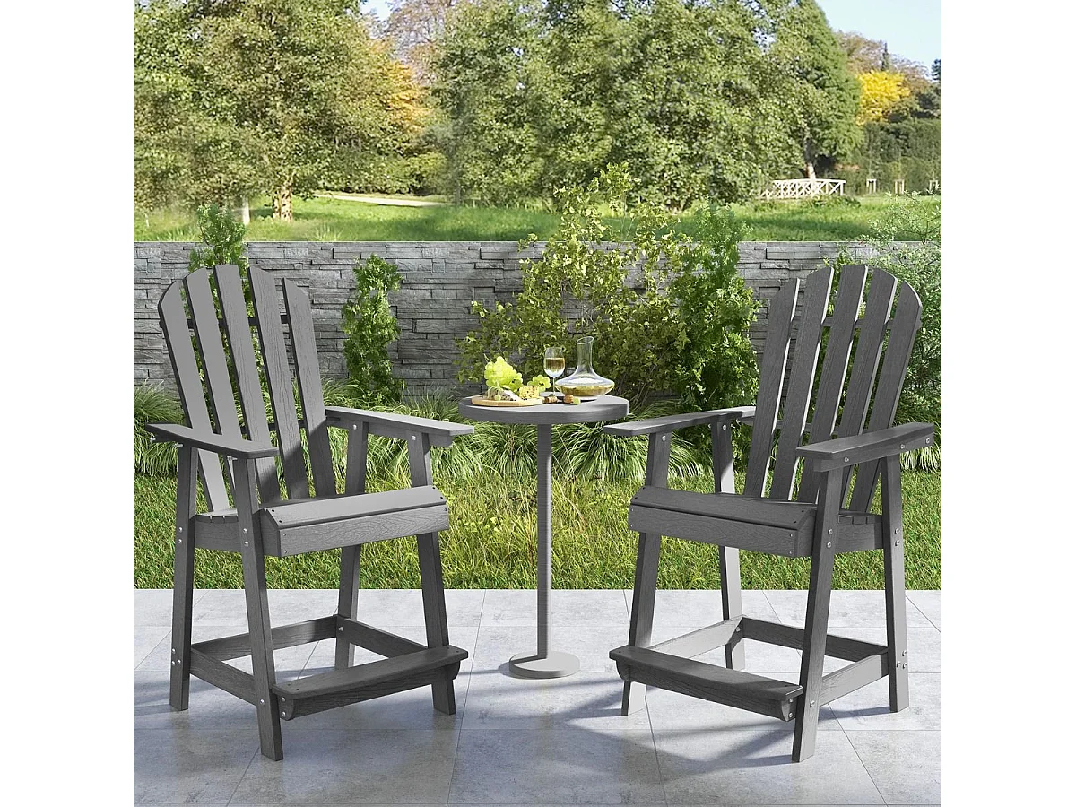 Outdoor Barhocker mit Armlehne & Fußstütze HDPE-Patiostuhl Wetterfester Pub-Hocker Grau