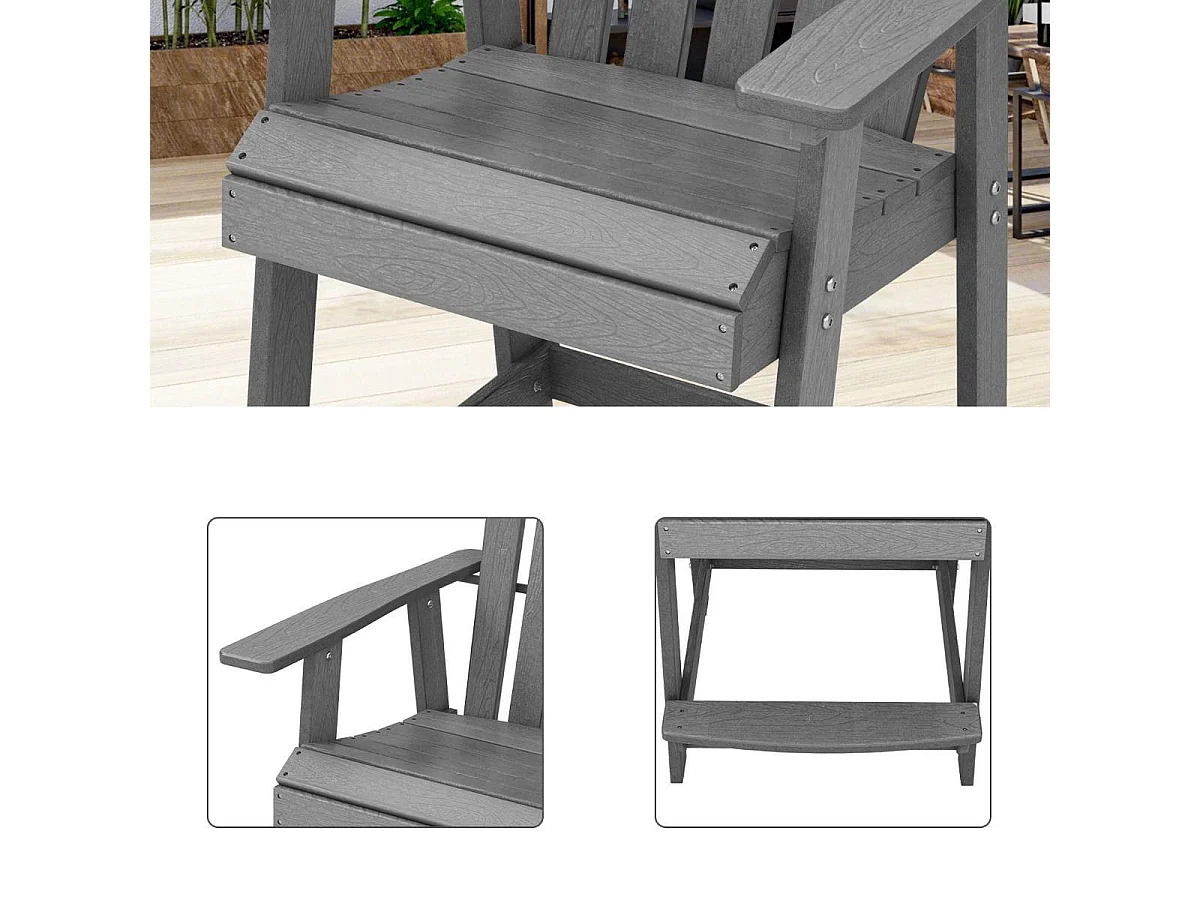 Outdoor Barhocker mit Armlehne & Fußstütze HDPE-Patiostuhl Wetterfester Pub-Hocker Grau