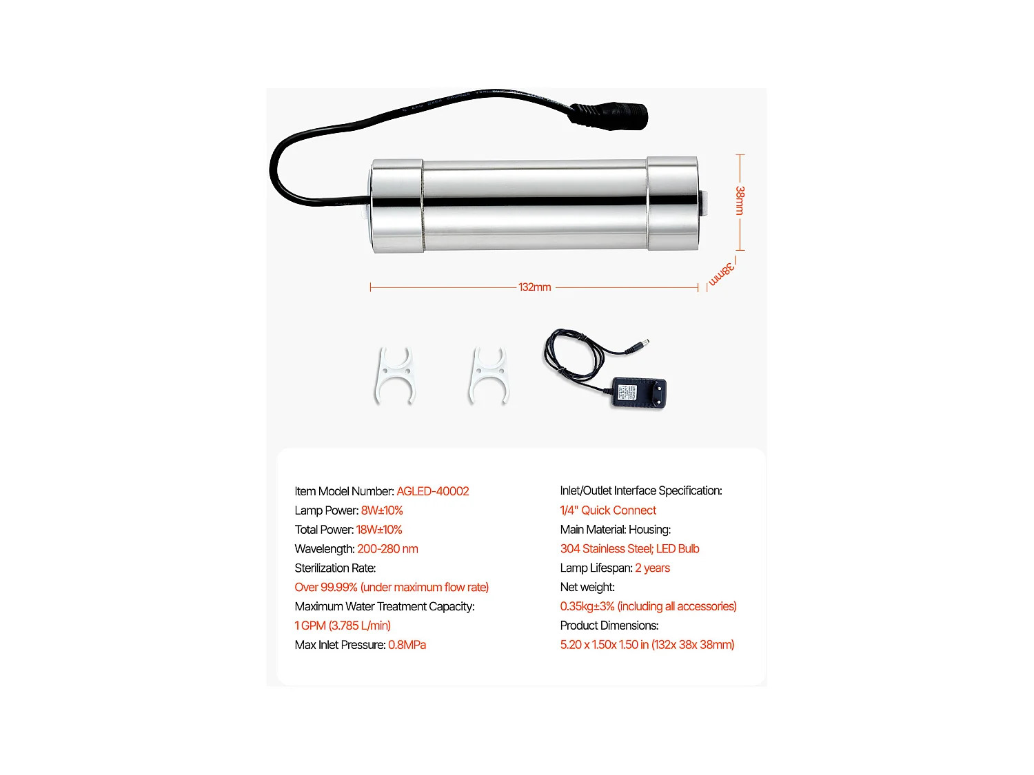 Purificateur d'Eau UV SucceBuy, Filtration Ultraviolette, Débit 3,785 L/min