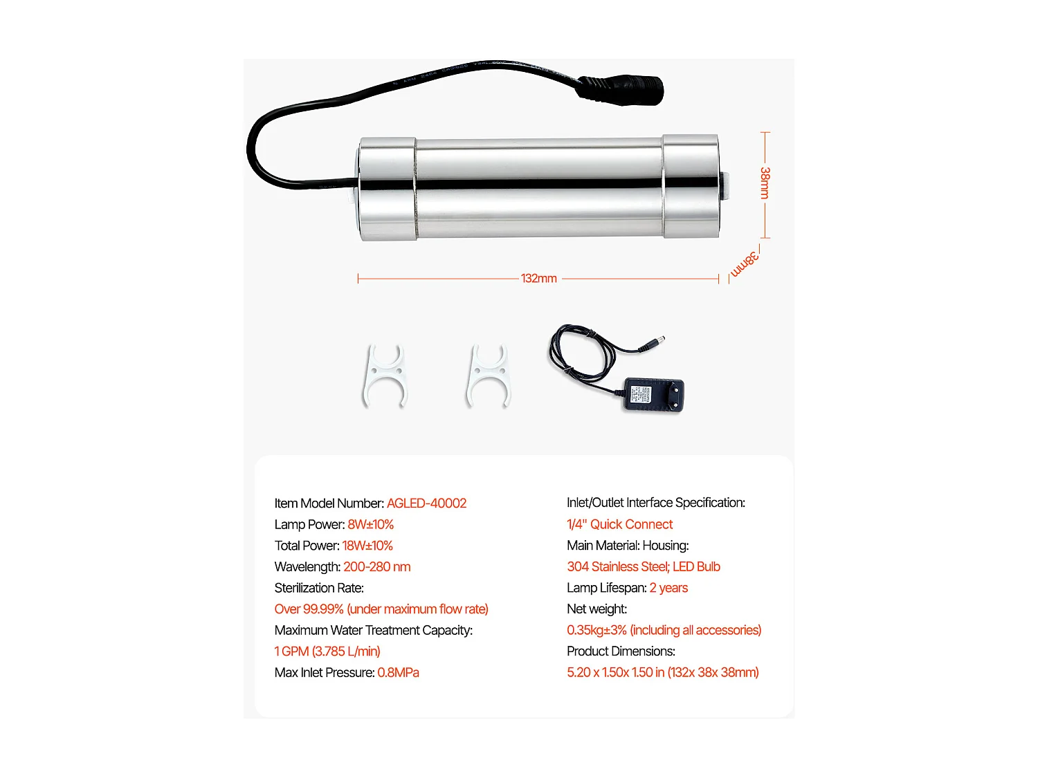 Purificateur d'Eau UV SucceBuy, Filtration Ultraviolette, Débit 3,785 L/min