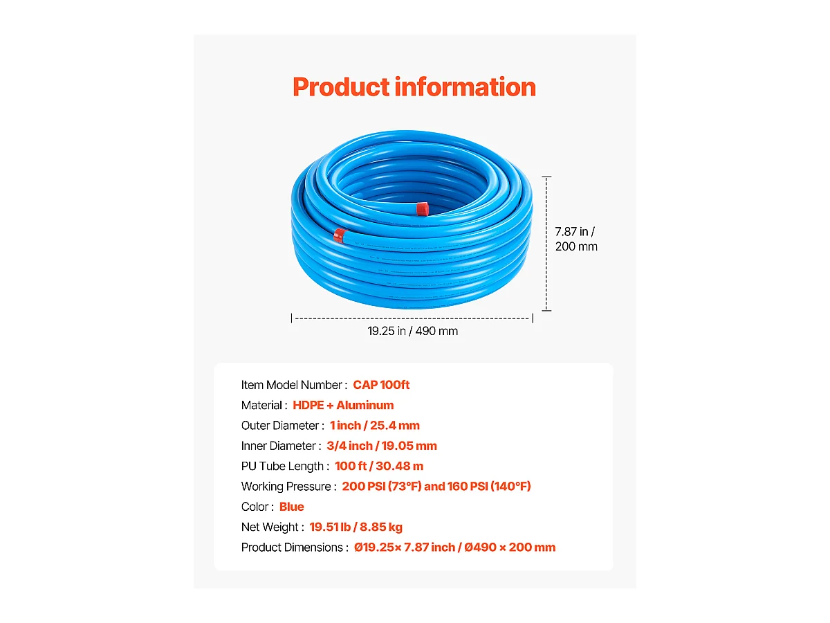 Kit Tubazione SucceBuy Compressore d'Aria 7.62/10.16cm x 3048cm HDPE/Alluminio, Blu