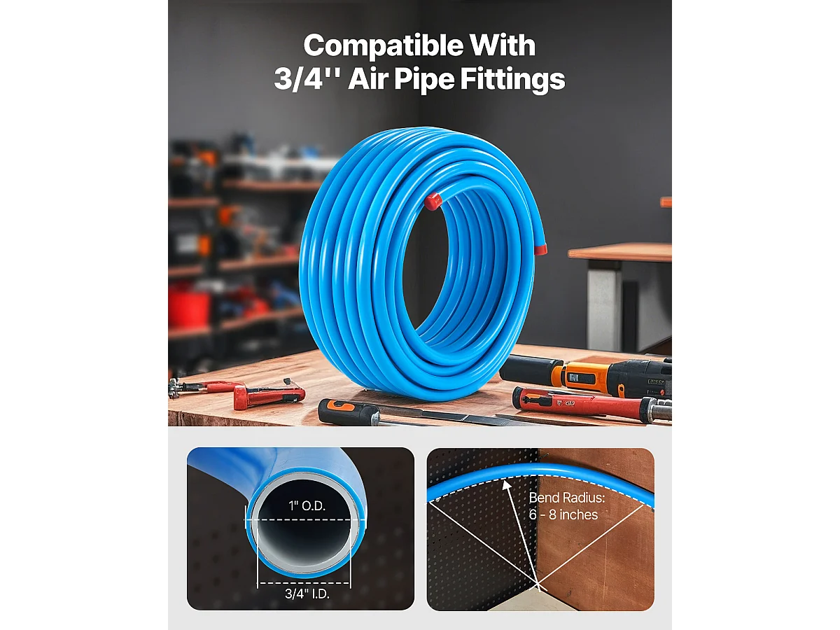 Kit de Conduite SucceBuy de Compresseur d'Air 7.62/10.16cm x 3048cm HDPE/Aluminium, Bleu