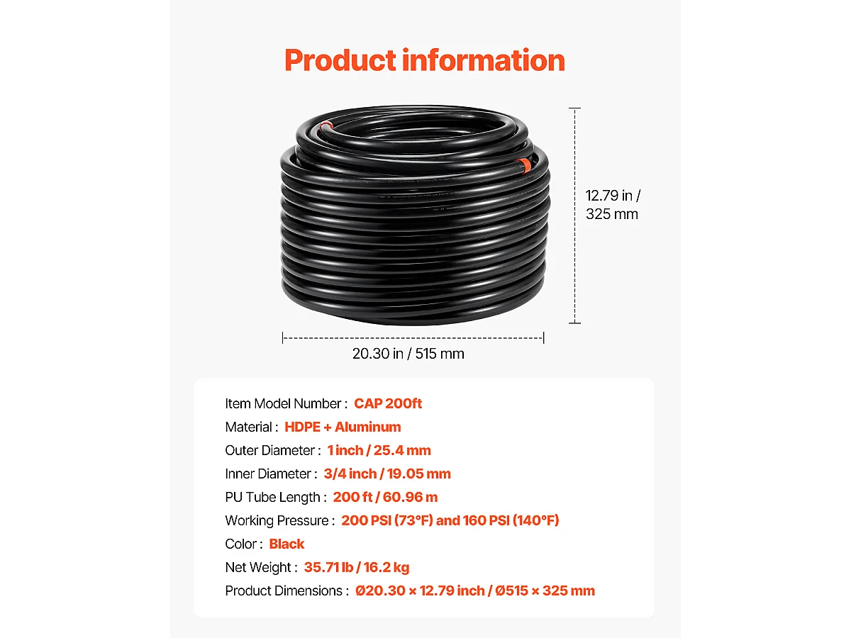 Kit Tubazione SucceBuy Compressore d'Aria in PU 7.62/10.16cm x 6096cm, Nero, Sistema Aria