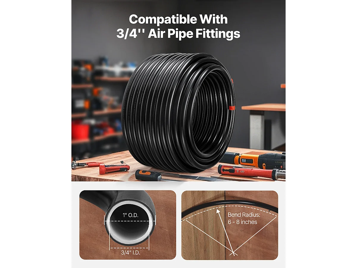 Kit Tubazione SucceBuy Compressore d'Aria in PU 7.62/10.16cm x 6096cm, Nero, Sistema Aria