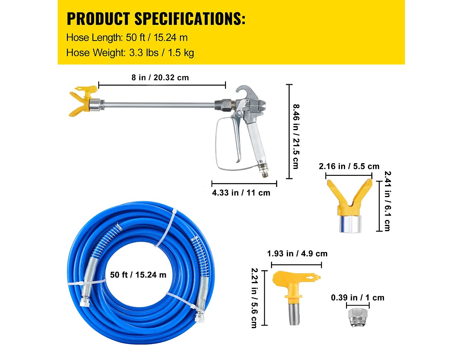 Kit Tuyau de Pulvérisation SucceBuy de Peinture sans Air 1524cm 2.54/10.16cm 3600psi avec 517 Tip