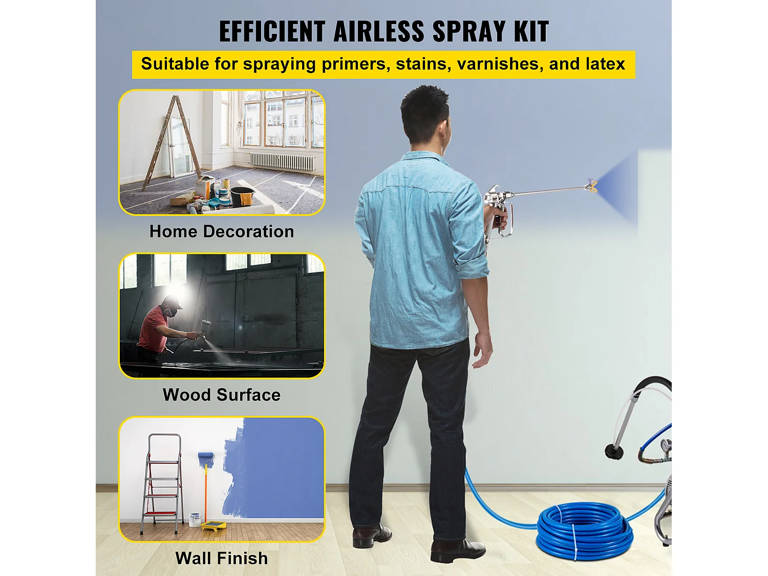 Kit Tuyau de Pulvérisation SucceBuy de Peinture sans Air 1524cm 2.54/10.16cm 3600psi avec 517 Tip