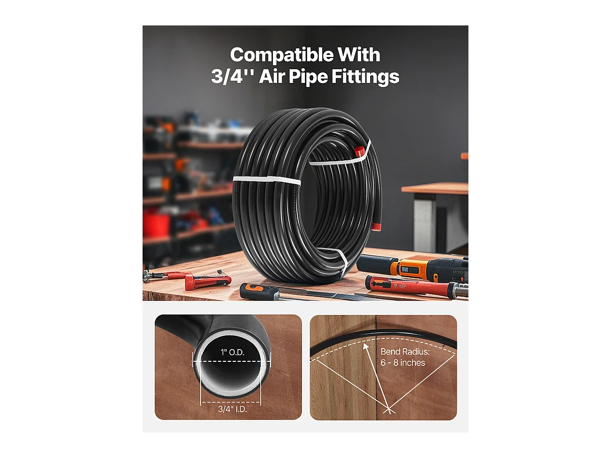 Kit de Ligne SucceBuy de Compresseur d'Air, Système de Tuyauterie d'Air Comprimé en PEHD-Aluminium 100 Pieds x 3/4 po, Étanche, Noir
