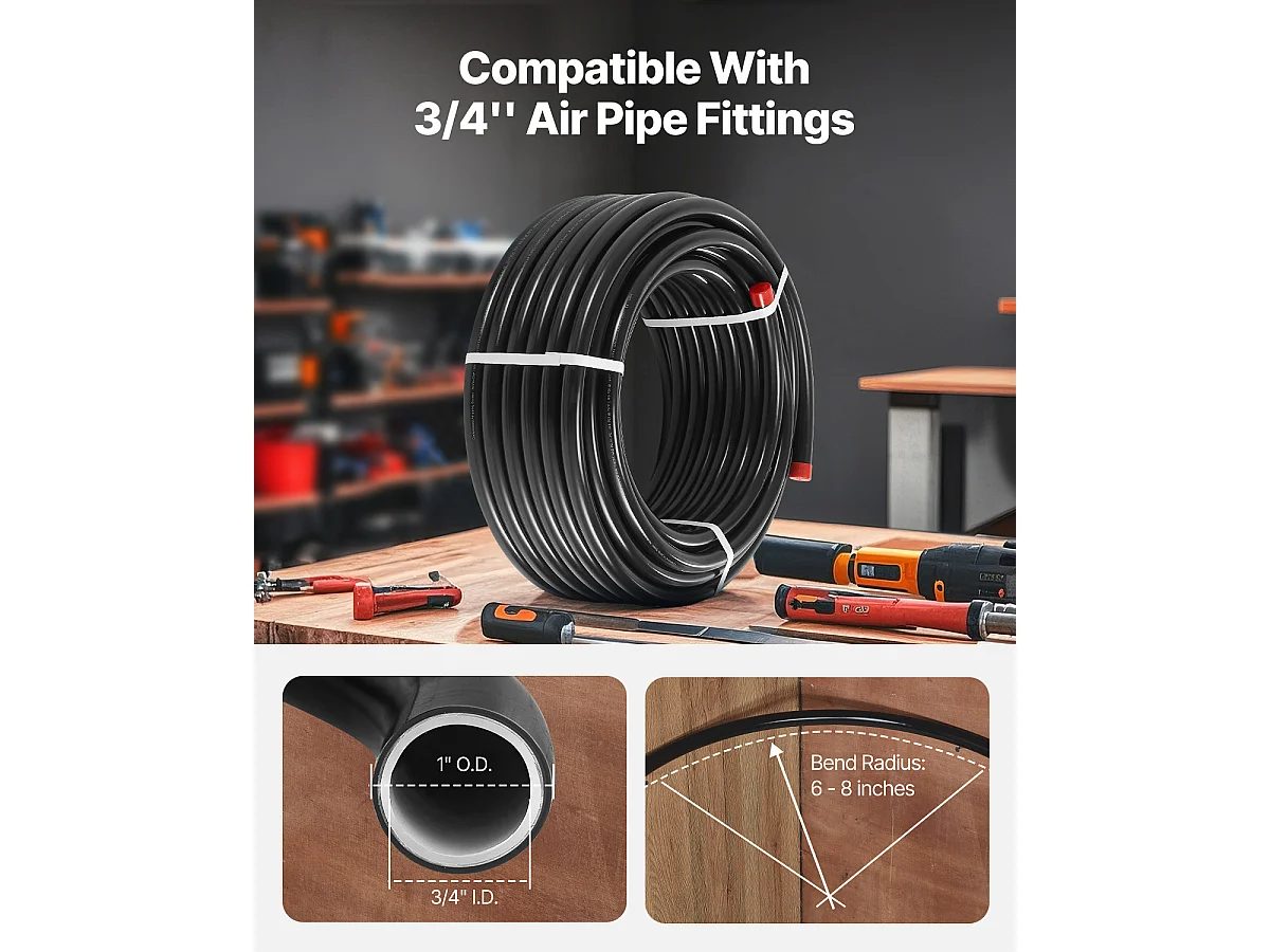Kit de Línea SucceBuy de Compresor de Aire, Sistema de Tubería de Aire Comprimido en PEHD-Aluminio 100 Pies x 3/4 pulgadas, Impermeable, Negro