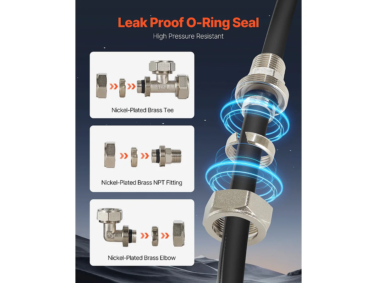 Kit de Línea SucceBuy de Compresor de Aire, Sistema de Tubería de Aire Comprimido en PEHD-Aluminio 100 Pies x 3/4 pulgadas, Impermeable, Negro