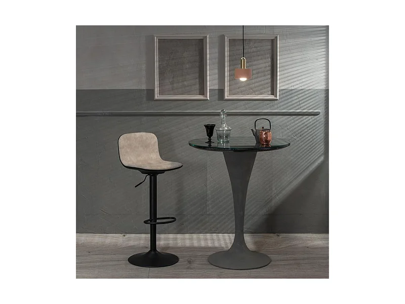 Lot de 2 tabourets hauts beiges "Woody" en tissu avec vérin à gaz et repose-pieds, 45x39 cm, 86h