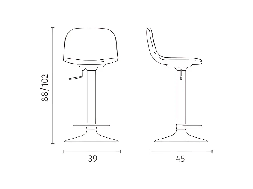 Lot de 2 tabourets hauts beiges "Woody" en tissu avec vérin à gaz et repose-pieds, 45x39 cm, 86h