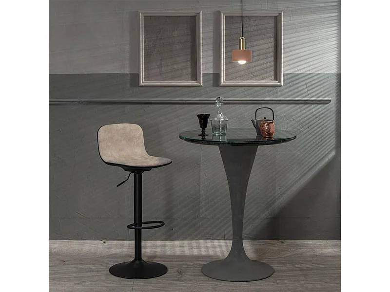 2er-Set beige "Woody" Barhocker aus Stoff mit Gasdruckfeder und Fußstütze, 45x39 cm, 86h