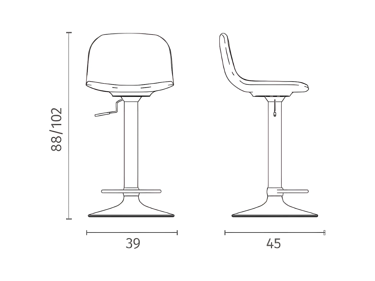 Lot de 2 tabourets hauts "Woody" gris anthracite en tissu avec vérin à gaz et repose-pieds 45x39 cm 86h