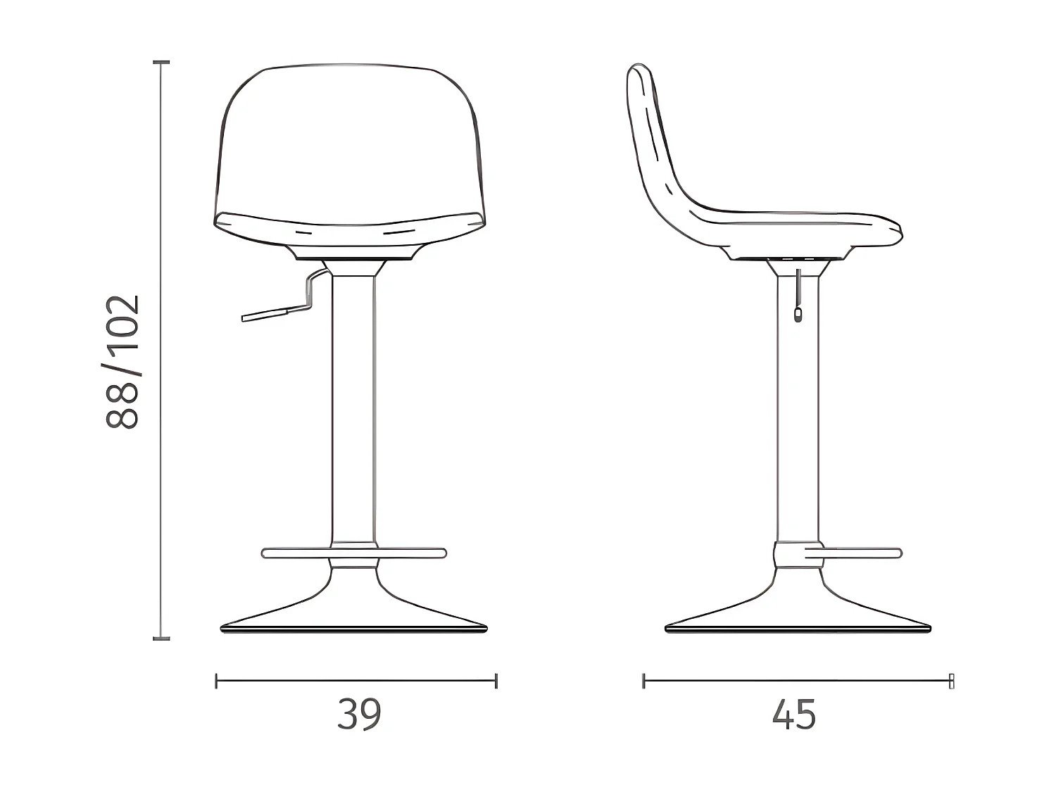 2er-Set "Woody" anthrazitgraue Barhocker aus Stoff mit Gasdruckfeder und Fußstütze 45x39 cm 86h