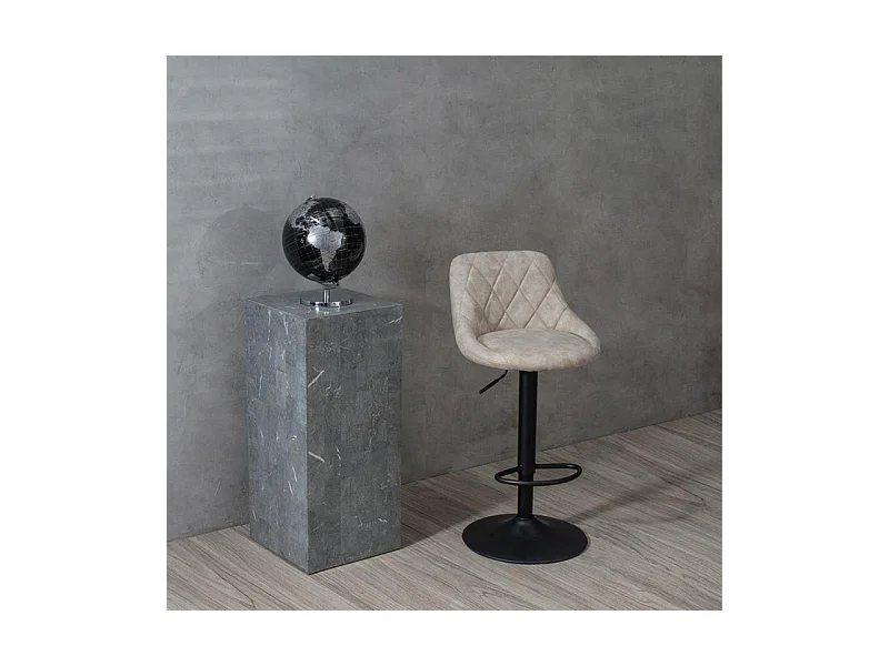 Lot de 2 tabourets hauts modernes "Tema" en tissu beige rembourré avec repose-pieds cm 50x45 84h