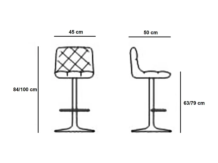 Lot de 2 tabourets hauts modernes "Tema" en tissu beige rembourré avec repose-pieds cm 50x45 84h