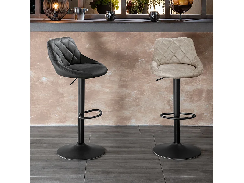 2er-Set moderner Barhocker "Tema" aus beigem Stoff gepolstert mit Fußstütze cm 50x45 84h