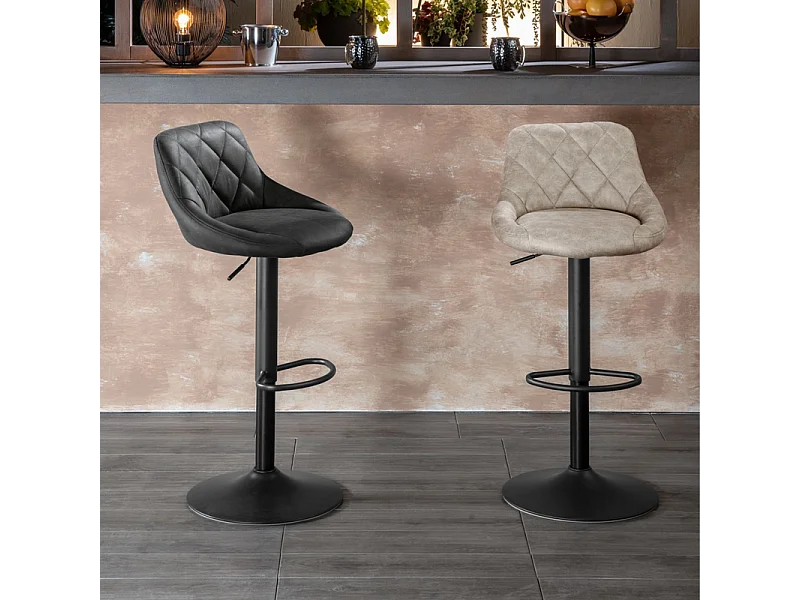 2er-Set moderner Barhocker "Tema" aus beigem Stoff gepolstert mit Fußstütze cm 50x45 84h