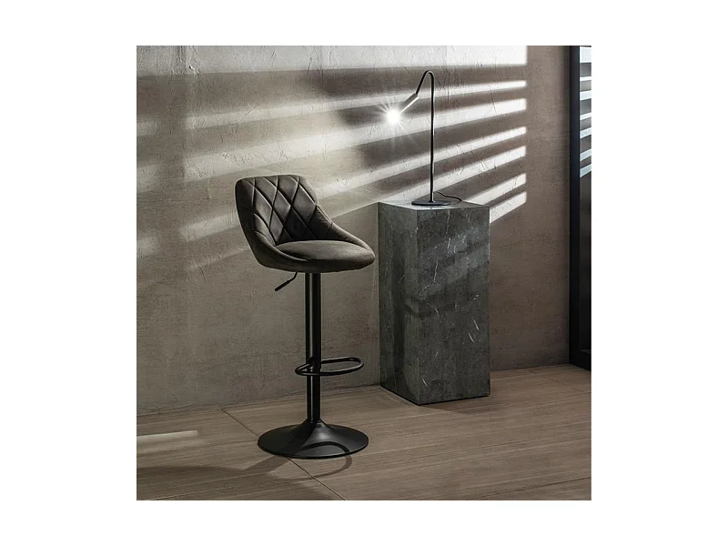 Lot de 2 tabourets hauts modernes "Tema" en tissu gris foncé rembourré avec repose-pieds cm 50x45 84h