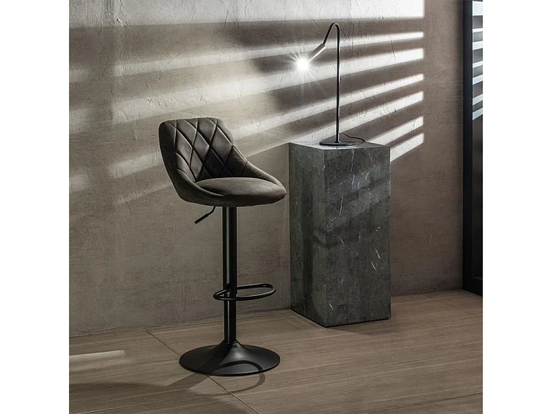 2er-Set moderner Barhocker "Tema" aus dunkelgrauem Stoff, gepolstert mit Fußstütze, 50 x 45 x 84 cm