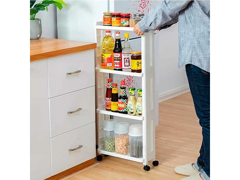 Estantería corredera cocina 4 niveles blanco 93x40x13,8 cm