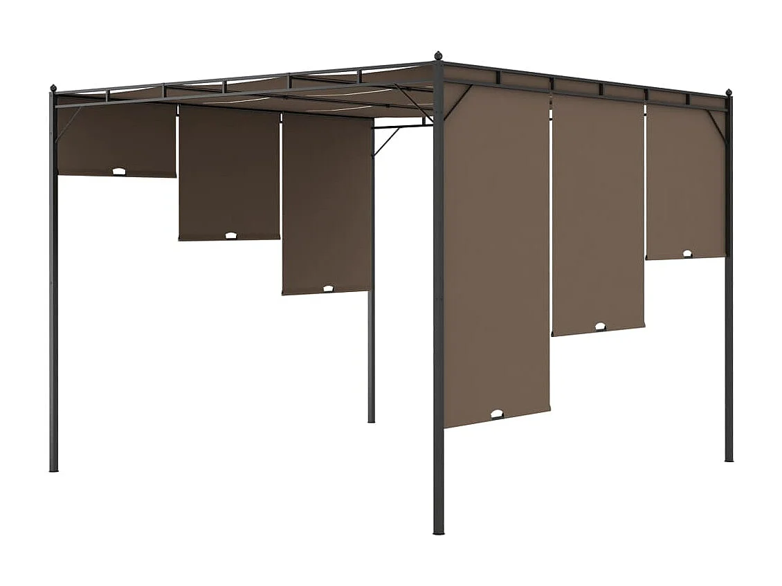 Gazebo de Jardim com Cortina Lateral 3x3x2,25m em Cinzento-Acastanhado para Proteger do Sol
