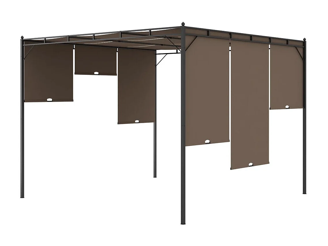 Gazebo de Jardim com Cortina Lateral 3x3x2,25m em Cinzento-Acastanhado para Proteger do Sol