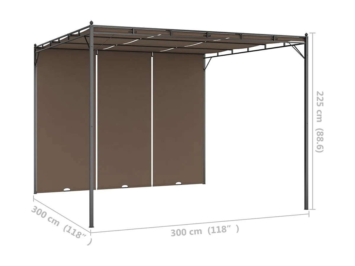 Gazebo de Jardim com Cortina Lateral 3x3x2,25m em Cinzento-Acastanhado para Proteger do Sol
