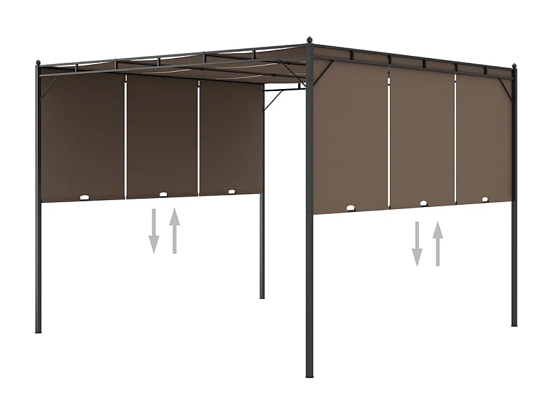 Pérgola Amapola techo corredizo + cortina lateral gris taupe 225x300x300 cm