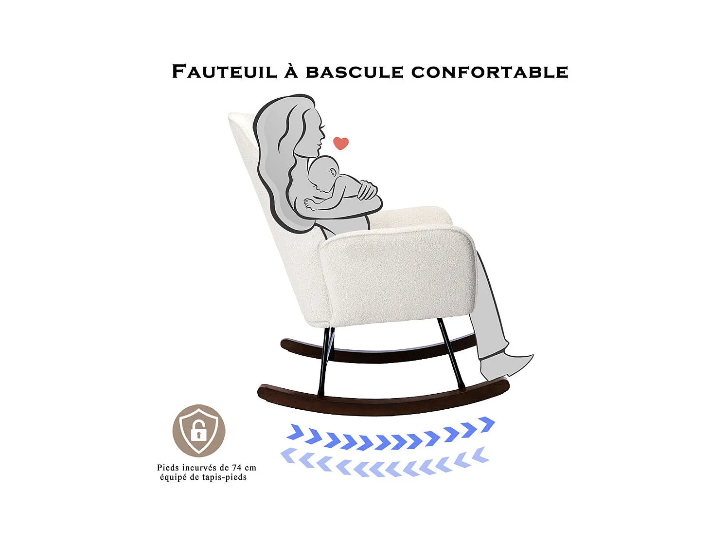 Fauteuil à Bascule en Laine d'agneau Fauteuil en Laine Moderne, Chaise à Bascule Confortable avec Pieds en Bois Massif Beige
