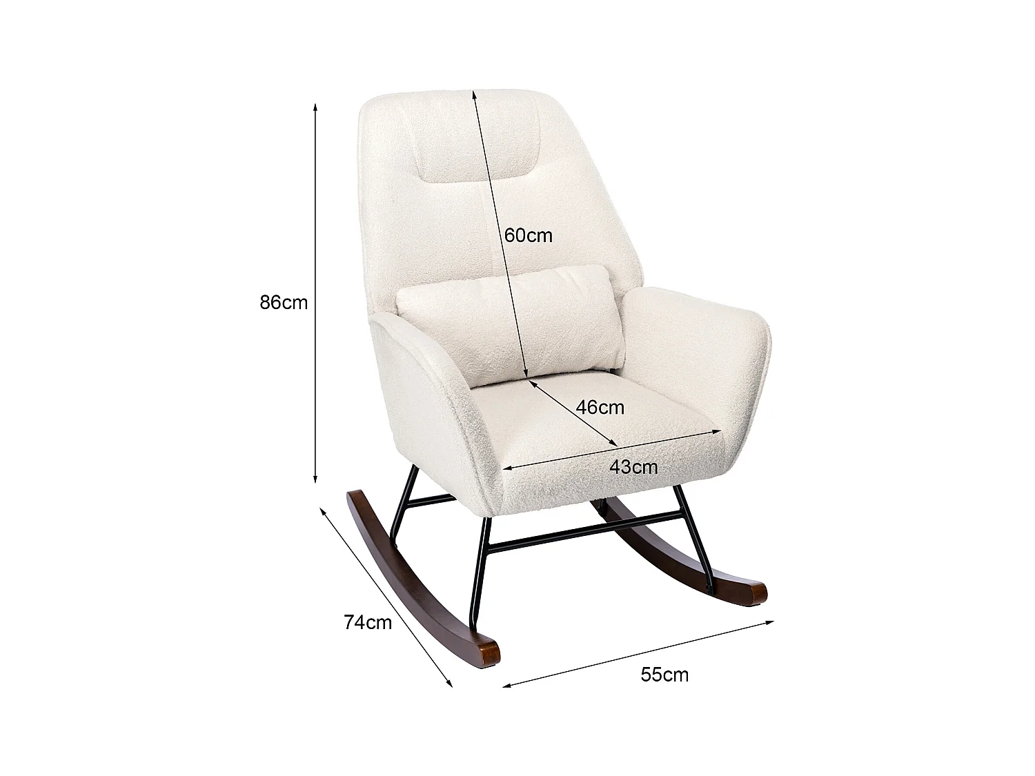 Fauteuil à Bascule en Laine d'agneau Fauteuil en Laine Moderne, Chaise à Bascule Confortable avec Pieds en Bois Massif Beige