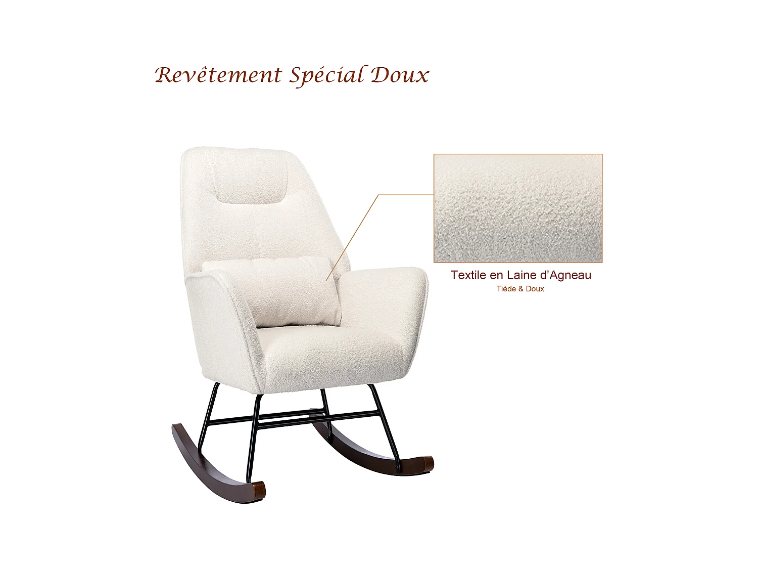 Fauteuil à Bascule en Laine d'agneau Fauteuil en Laine Moderne, Chaise à Bascule Confortable avec Pieds en Bois Massif Beige