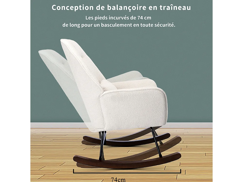 Fauteuil à Bascule en Laine d'agneau Fauteuil en Laine Moderne, Chaise à Bascule Confortable avec Pieds en Bois Massif Beige