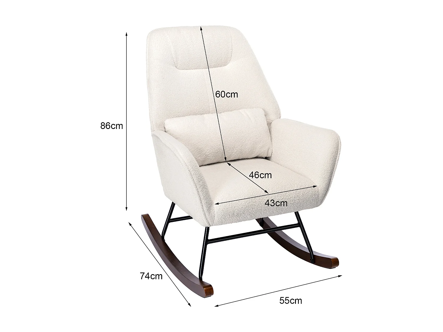 Fauteuil à Bascule en Laine d'agneau Fauteuil en Laine Moderne, Chaise à Bascule Confortable avec Pieds en Bois Massif Beige