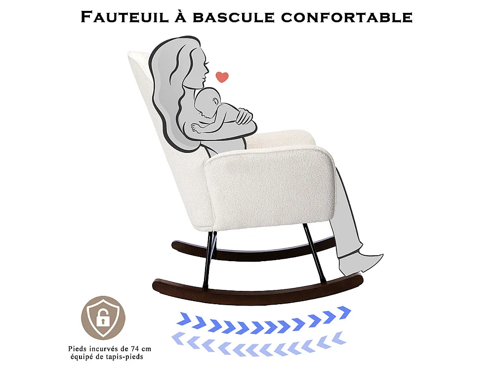 Fauteuil à Bascule en Laine d'agneau Fauteuil en Laine Moderne, Chaise à Bascule Confortable avec Pieds en Bois Massif Beige