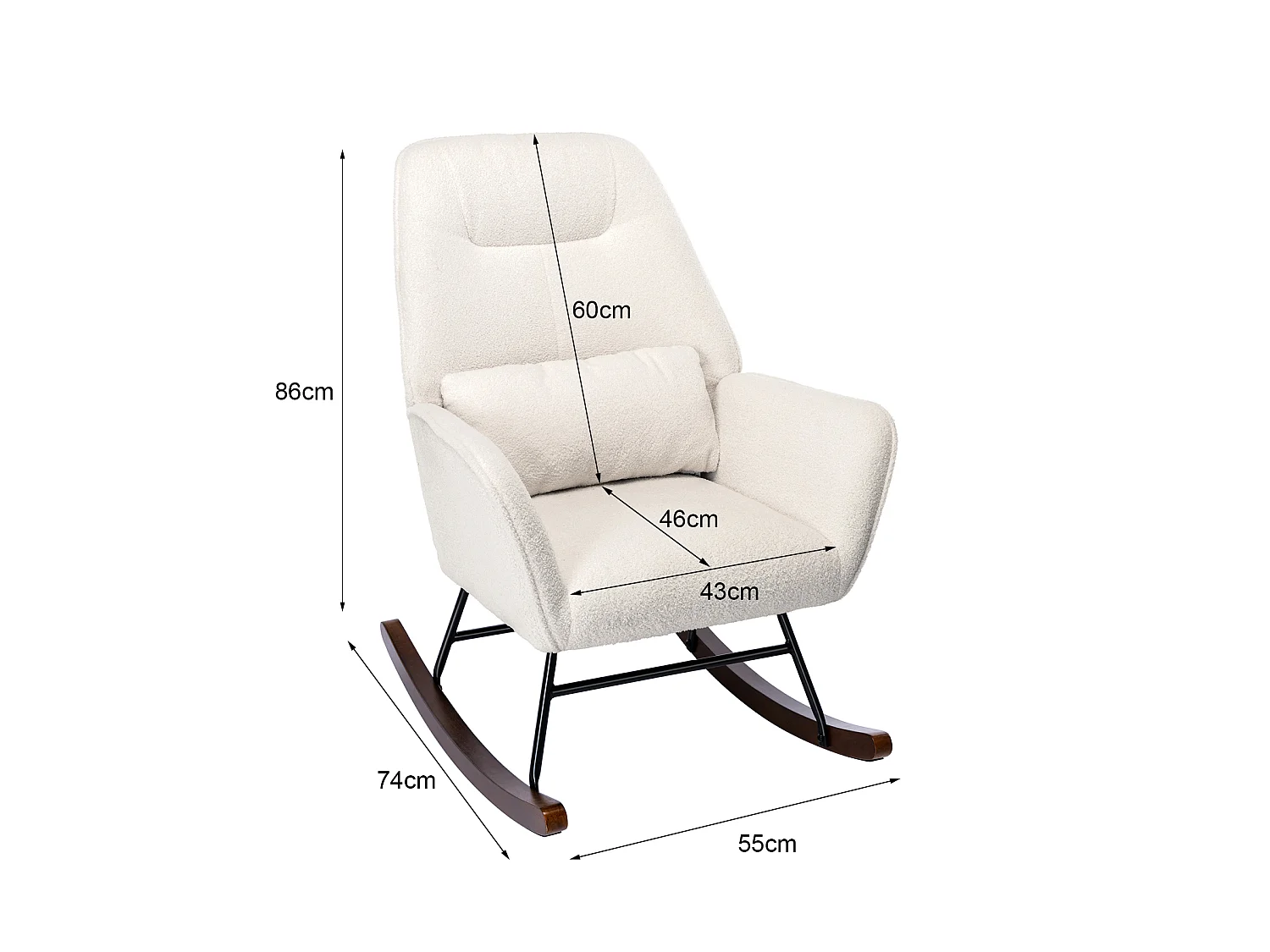 Fauteuil à Bascule en Laine d'agneau Fauteuil en Laine Moderne, Chaise à Bascule Confortable avec Pieds en Bois Massif Beige
