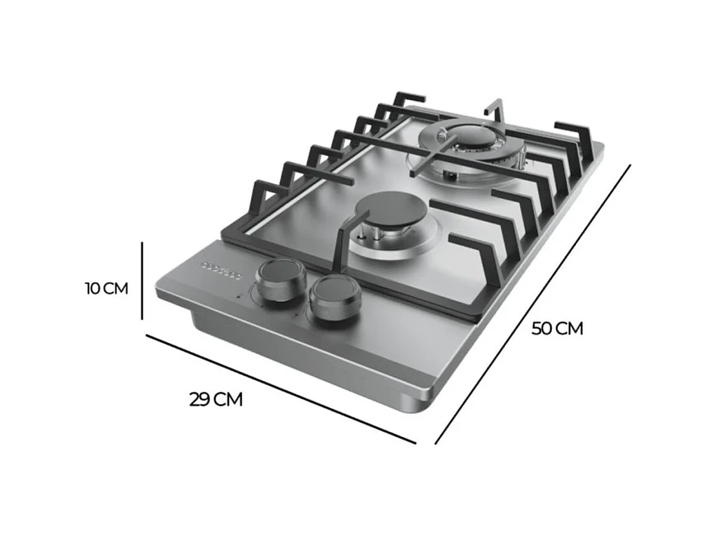 Placa de gas Cecotec Bolero Squad G 2200F 5250W 2 fuegos cristal inox 29 cm