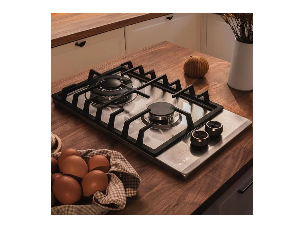 Placa de gas Cecotec Bolero Squad G 2200F 5250W 2 fuegos cristal inox 29 cm