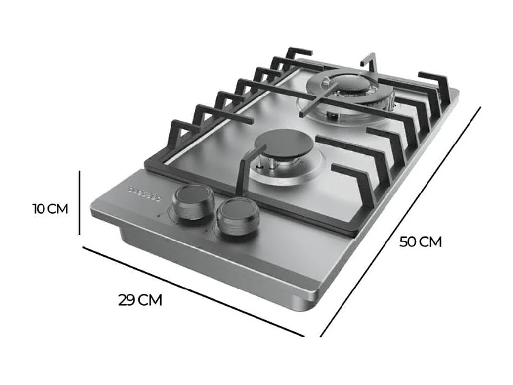 Placa de gas Cecotec Bolero Squad G 2200F 5250W 2 fuegos cristal inox 29 cm