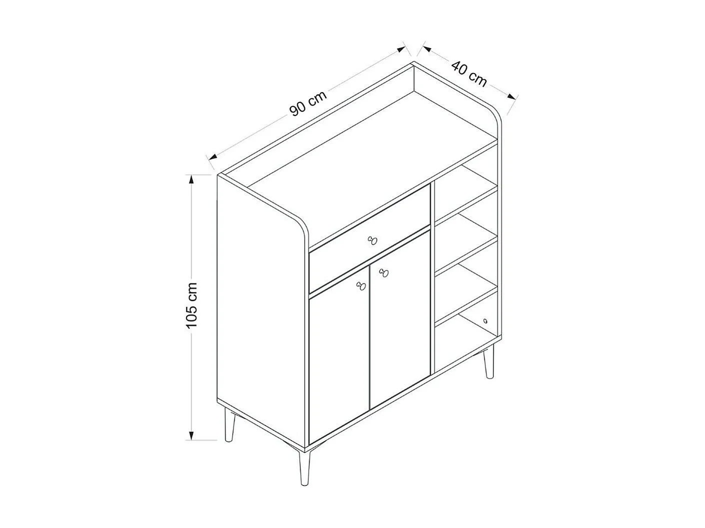 Aparador Reyna armario + cajón + 4 compartimentos natural/blanco 105x90x40 cm