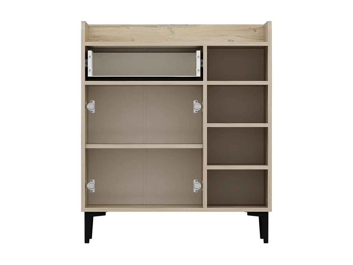 Aparador Reyna armario + cajón + 4 compartimentos natural/blanco 105x90x40 cm