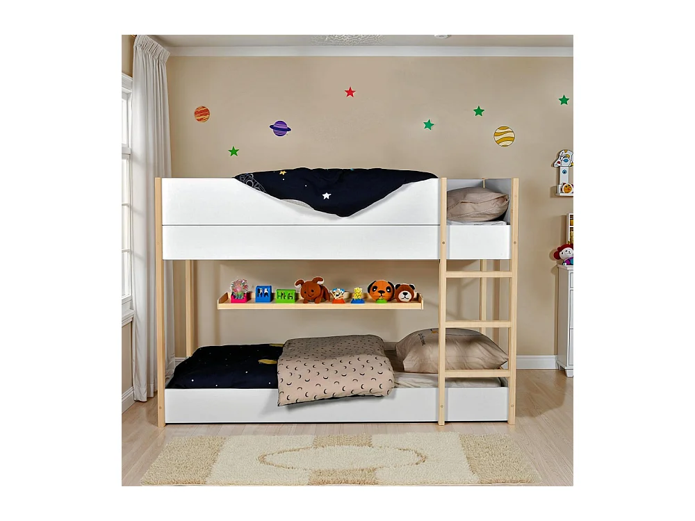 LIT SUPERPOSE 90x190 BOB + 2 SOMMIERS / Blanc et Bois clair