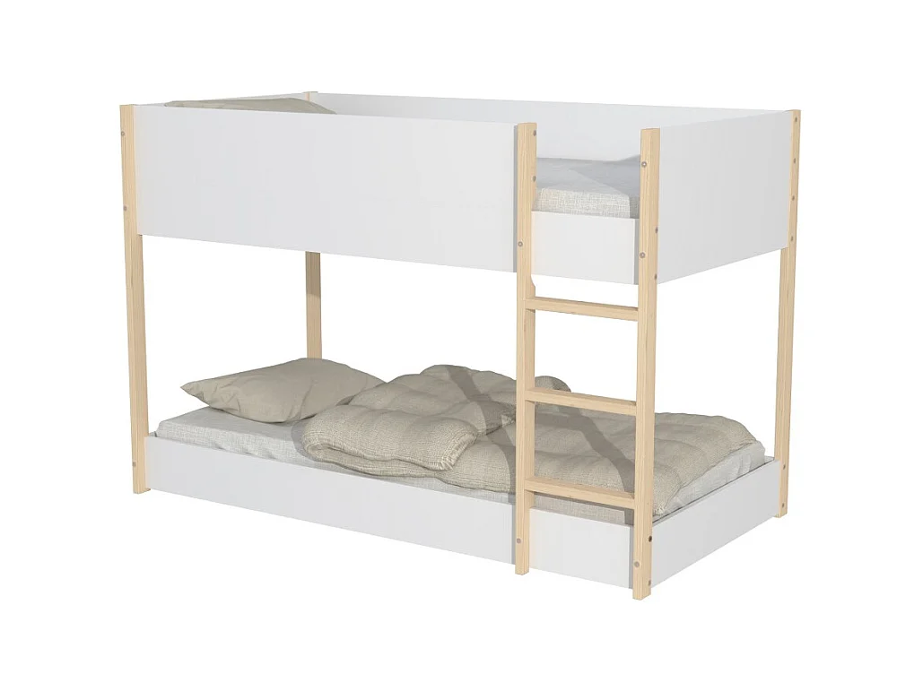 LIT SUPERPOSE 90x190 BOB + 2 SOMMIERS / Blanc et Bois clair