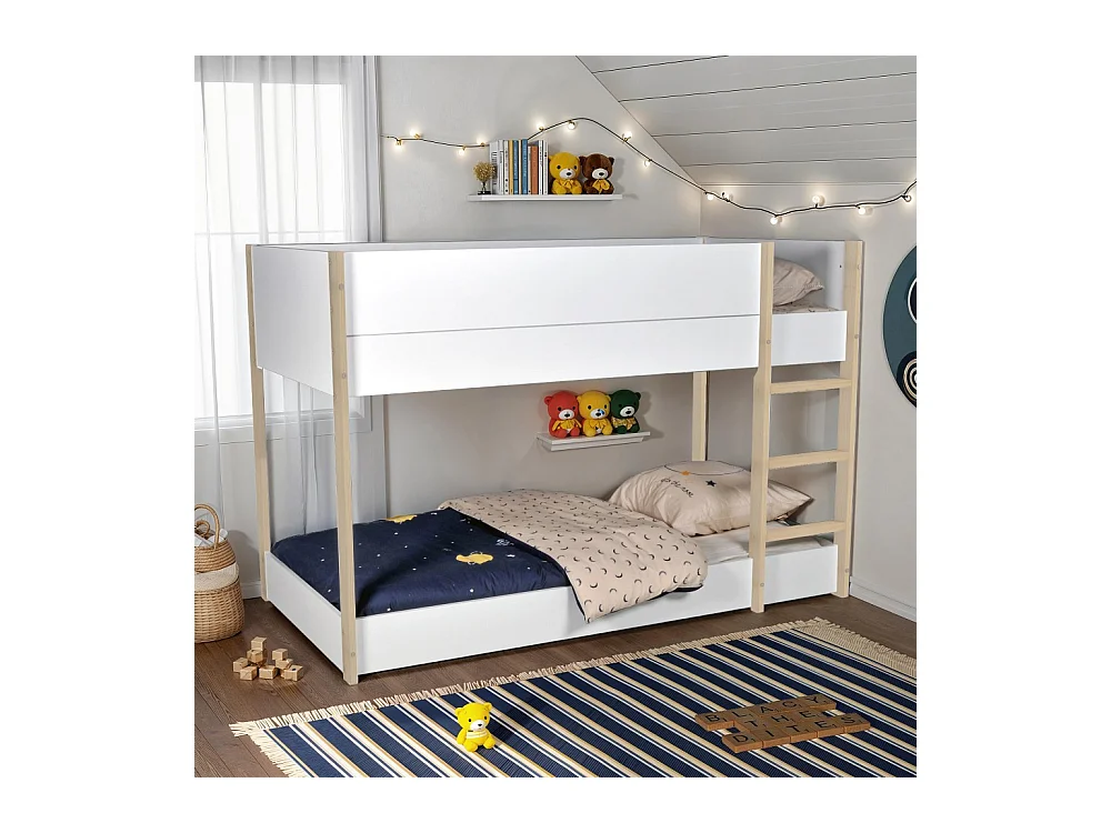 LIT SUPERPOSE 90x190 BOB + 2 SOMMIERS / Blanc et Bois clair