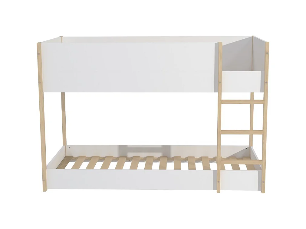 LIT SUPERPOSE 90x190 BOB + 2 SOMMIERS / Blanc et Bois clair