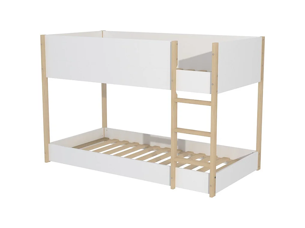 LIT SUPERPOSE 90x190 BOB + 2 SOMMIERS / Blanc et Bois clair