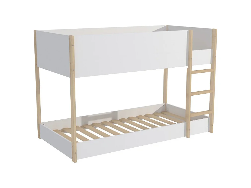 LIT SUPERPOSE 90x190 BOB + 2 SOMMIERS / Blanc et Bois clair